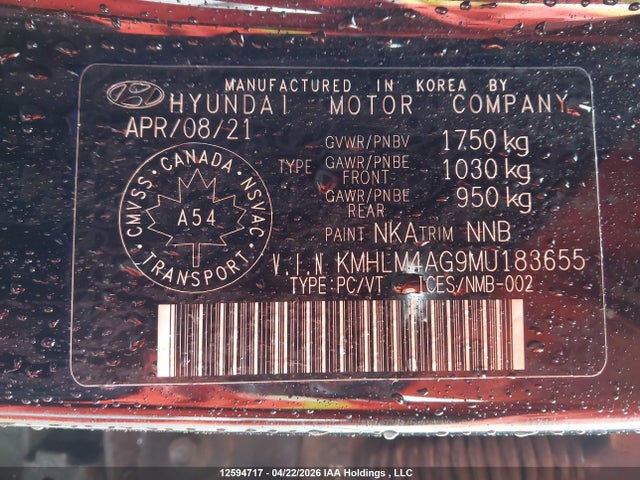 KMHLM4AG9MU183655 Hyundai ELANTRA SEL