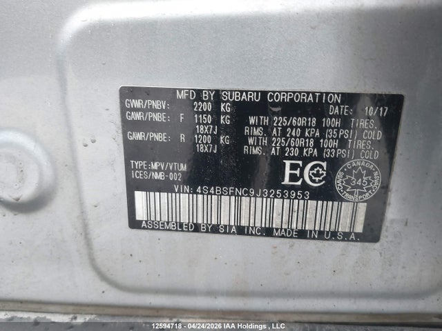 4S4BSFNC9J3253953 Subaru Outback 3.6r Limited