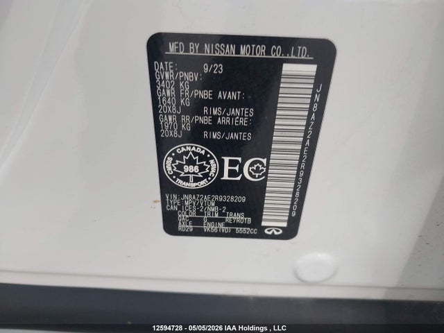 Продаж на аукціоні авто 2024 Infiniti Qx80 Luxe/premium Select, vin: JN8AZ2AE2R9328209, номер лоту: 12594728