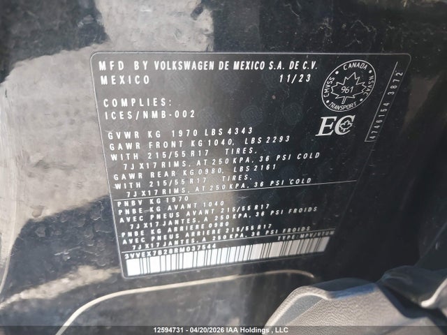 Aukcja sprzedaży 2024 Volkswagen Taos Se, vin: 3VVEX7B28RM037544, numer aukcji: 12594731
