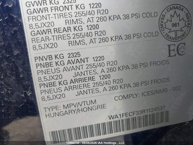 12594733 :رقم المزاد ، WA1FECF33R1124537 vin ، 2024 Audi Q3 45 Technik مزاد بيع