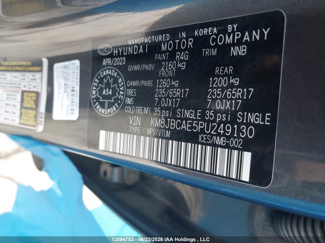 Aukcja sprzedaży 2023 Hyundai Tucson, vin: KM8JBCAE5PU249130, numer aukcji: 12594753