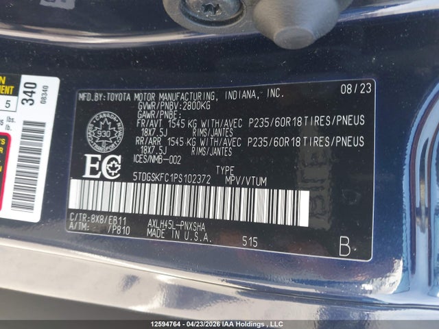 5TDGSKFC1PS102372 Toyota Sienna Xse 7-passenger