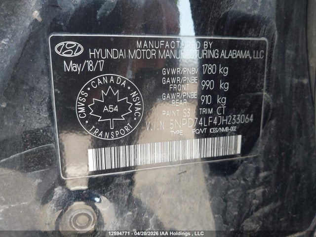 5NPD74LF4JH233064 Hyundai Elantra Le