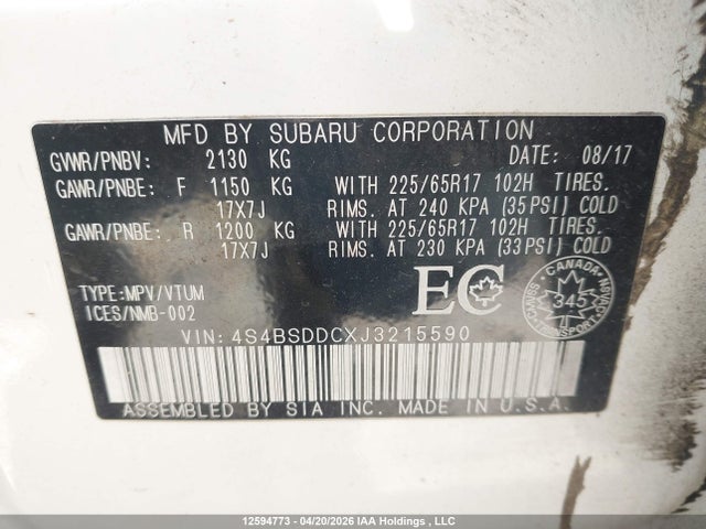 4S4BSDDCXJ3215590 Subaru Legacy Outback
