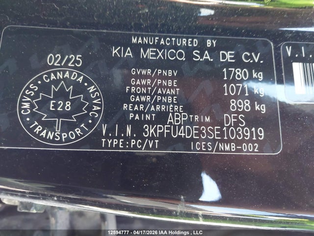 Aukcja sprzedaży 2025 Kia K4 Ex/ex+, vin: 3KPFU4DE3SE103919, numer aukcji: 12594777