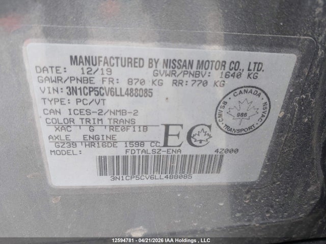 Aukcja sprzedaży 2020 Nissan Kicks Sv, vin: 3N1CP5CV6LL488085, numer aukcji: 12594781
