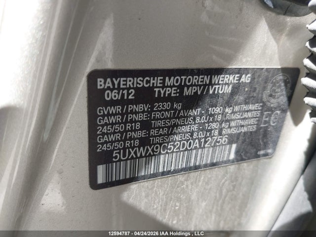 12594787 :رقم المزاد ، 5UXWX9C52D0A12756 vin ، 2013 Bmw X3 2.8i مزاد بيع