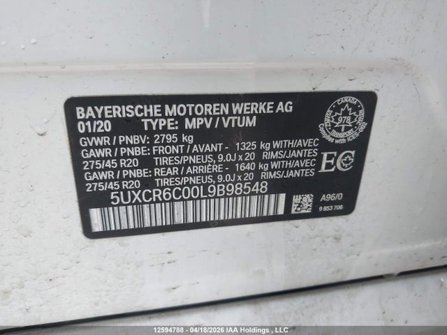 Aukcja sprzedaży 2020 Bmw X5 Xdrive40i, vin: 5UXCR6C00L9B98548, numer aukcji: 12594788