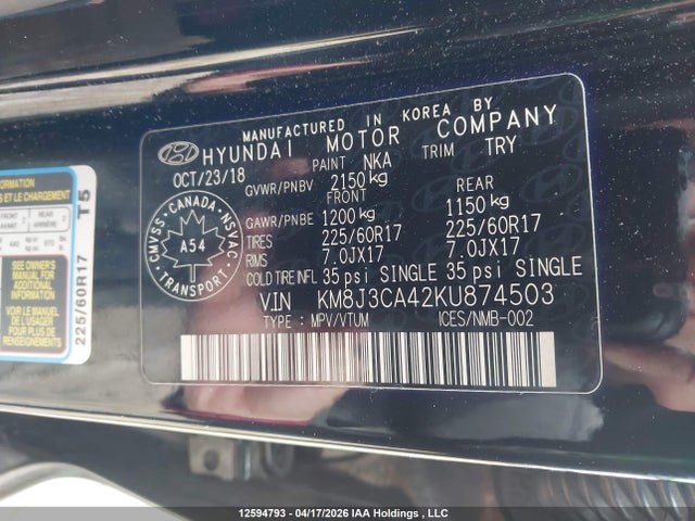 Продаж на аукціоні авто 2019 Hyundai Tucson, vin: KM8J3CA42KU874503, номер лоту: 12594793