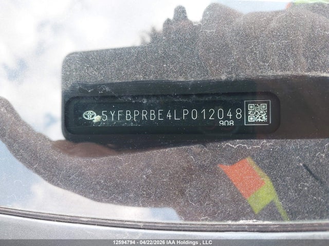 2020 Toyota Corolla მანქანა იყიდება აუქციონზე, vin: 5YFBPRBE4LP012048, აუქციონის ნომერი: 12594794