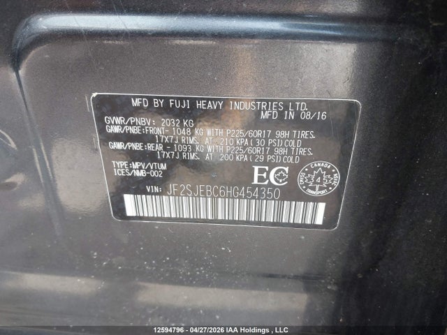Aukcja sprzedaży 2017 Subaru Forester 2.5i, vin: JF2SJEBC6HG454350, numer aukcji: 12594796