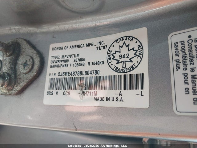 Продажа на аукционе авто 2008 Honda Cr-v, vin: 5J6RE48788L804780, номер лота: 12594815