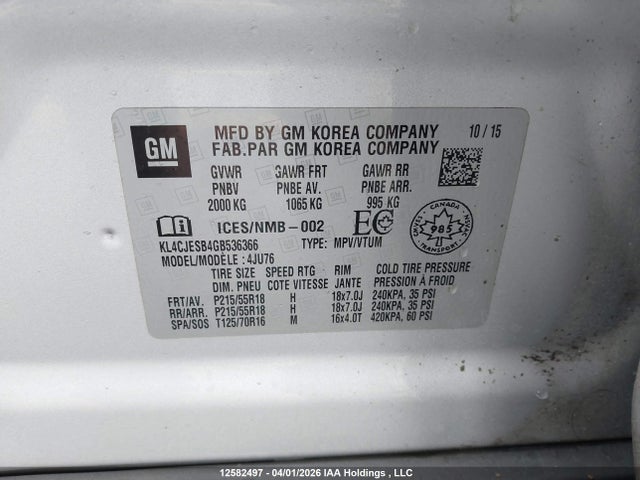 Продажа на аукционе авто 2016 Buick Encore, vin: KL4CJESB4GB536366, номер лота: 12582497