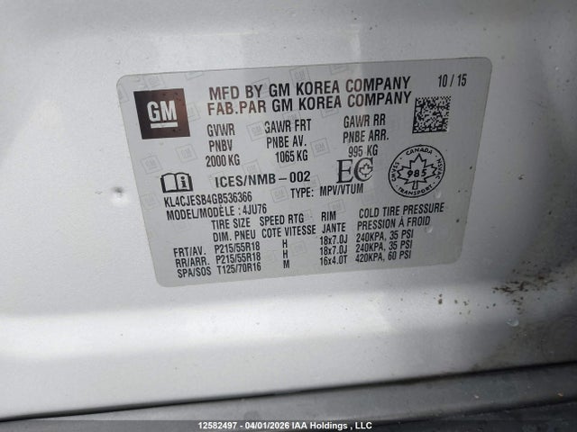 Продажа на аукционе авто 2016 Buick Encore, vin: KL4CJESB4GB536366, номер лота: 12582497