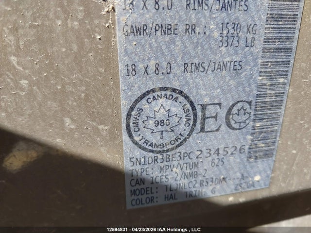 2023 Nissan Pathfinder მანქანა იყიდება აუქციონზე, vin: 5N1DR3BE3PC234526, აუქციონის ნომერი: 12594831
