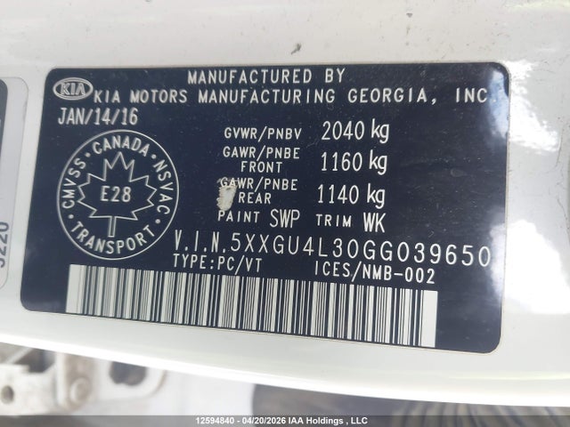 5XXGU4L30GG039650 KIA OPTIMA EX