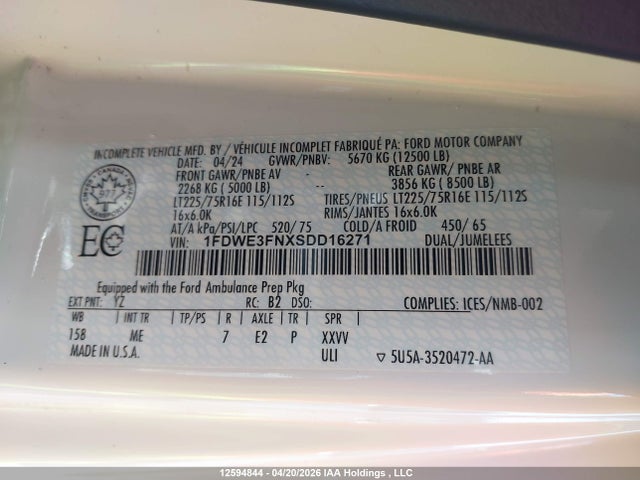 1FDWE3FNXSDD16271 Ford Econoline E350 Super Duty Cutaway Van