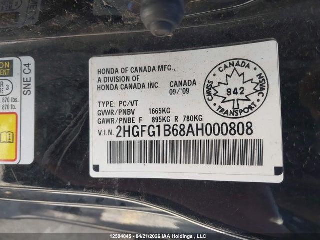Aukcja sprzedaży 2010 Honda Civic, vin: 2HGFG1B68AH000808, numer aukcji: 12594845