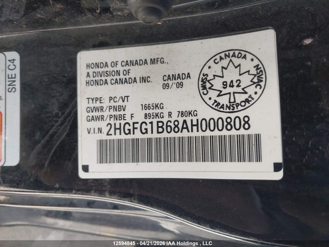Aukcja sprzedaży 2010 Honda Civic, vin: 2HGFG1B68AH000808, numer aukcji: 12594845