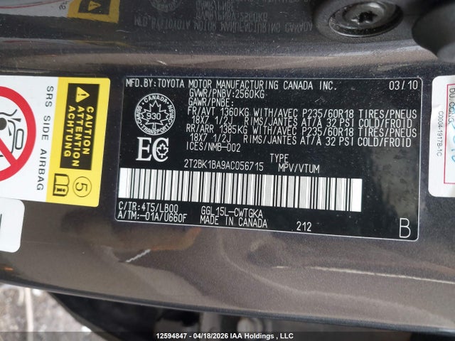 Aukcja sprzedaży 2010 Lexus Rx 350, vin: 2T2BK1BA9AC056715, numer aukcji: 12594847