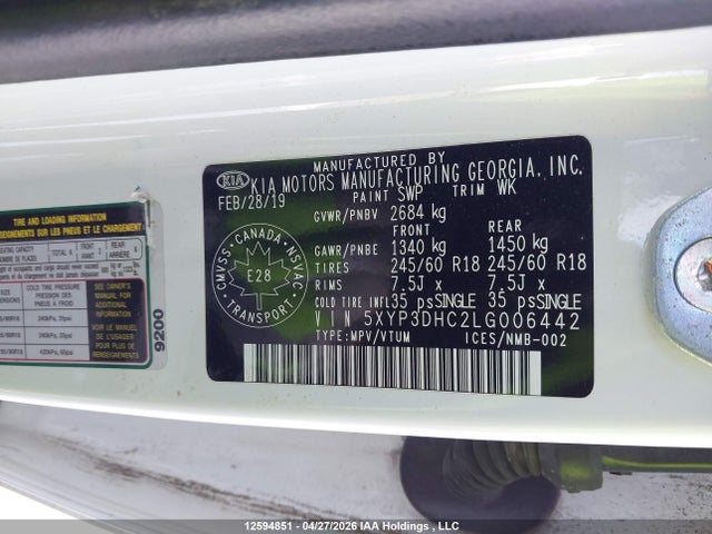 5XYP3DHC2LG006442 KIA Telluride Ex