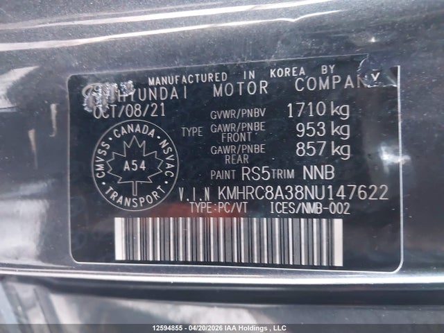 Продажа на аукционе авто 2022 Hyundai Venue Sel/limited, vin: KMHRC8A38NU147622, номер лота: 12594855