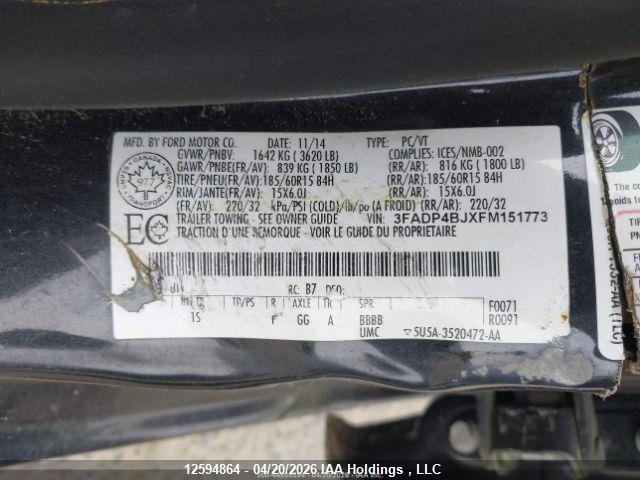 12594864 :رقم المزاد ، 3FADP4BJXFM151773 vin ، 2015 Ford Fiesta Se مزاد بيع