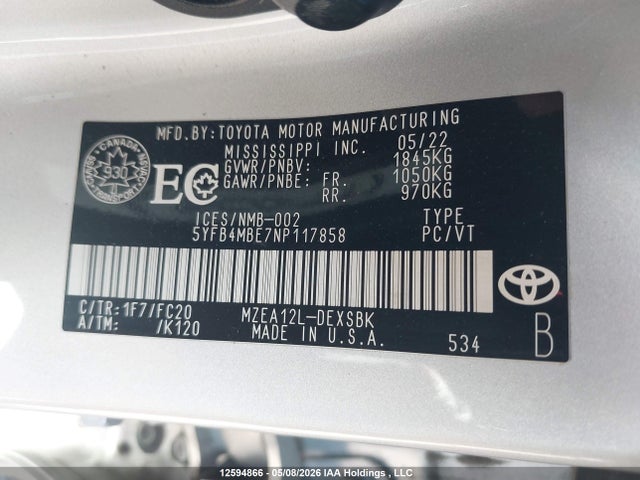 Toyota COROLLA SE 2022 5YFB4MBE7NP117858 Image 9
