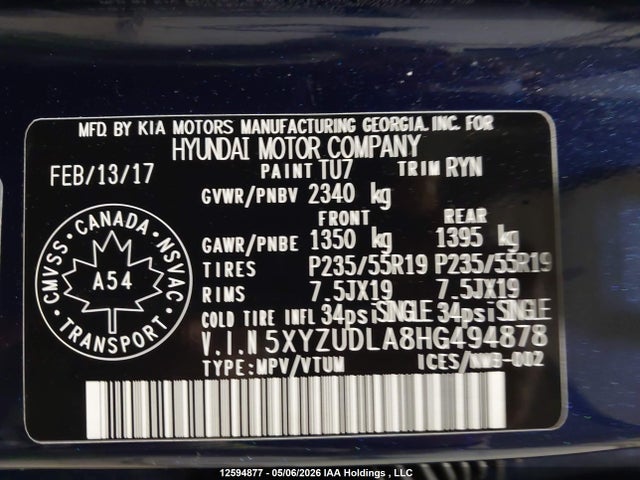 5XYZUDLA8HG494878 Hyundai SANTA FE SPORT