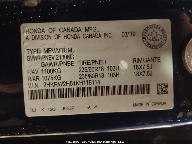 2HKRW2H51KH118114 Honda CR-V EX