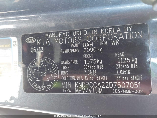 2013 Kia Sportage Ex მანქანა იყიდება აუქციონზე, vin: KNDPCCA22D7507051, აუქციონის ნომერი: 12594888