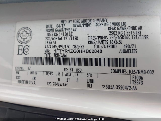 1FTYR1ZG0HKB02848 Ford Transit-250