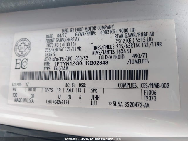1FTYR1ZG0HKB02848 Ford Transit-250