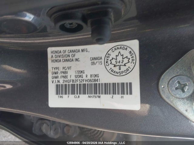 Aukcja sprzedaży 2015 Honda Civic Ex, vin: 2HGFB2F52FH060841, numer aukcji: 12594906