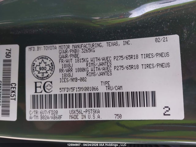 Toyota Tundra 2021 5TFDY5F15MX001066 Image 19