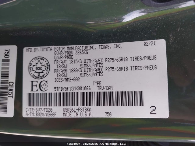 Toyota Tundra 2021 5TFDY5F15MX001066 Image 9