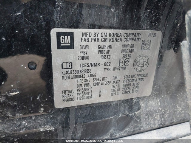Продаж на аукціоні авто 2020 Buick Encore Preferred, vin: KL4CJESB0LB319553, номер лоту: 12594909
