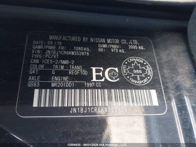 Aukcja sprzedaży 2019 Nissan Qashqai, vin: JN1BJ1CR6KW352878, numer aukcji: 12594930