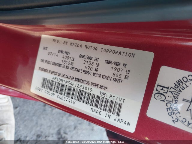 JM1BM1M34F1223815 Mazda 3 Grand Touring