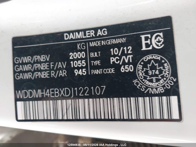 Aukcja sprzedaży 2013 Mercedes-benz B 250 Sports Tourer, vin: WDDMH4EBXDJ122107, numer aukcji: 12594935