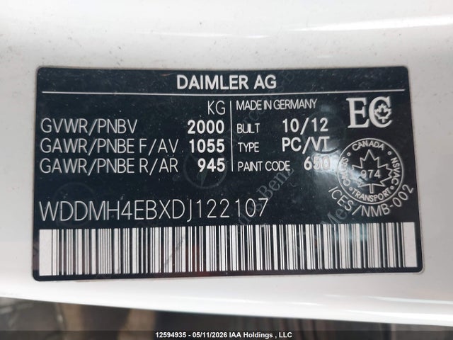 Aukcja sprzedaży 2013 Mercedes-benz B 250 Sports Tourer, vin: WDDMH4EBXDJ122107, numer aukcji: 12594935