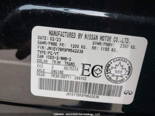 Продажа на аукционе авто 2023 Infiniti Q50 Luxe, vin: JN1EV7BR9PM542439, номер лота: 12594950
