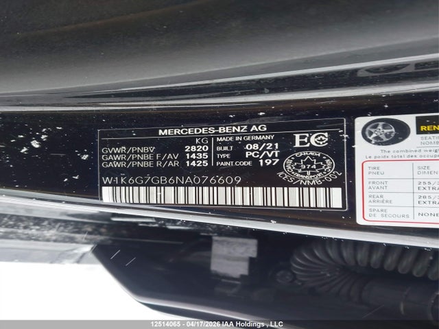 W1K6G7GB6NA076609 Mercedes-Benz S 580 4matic