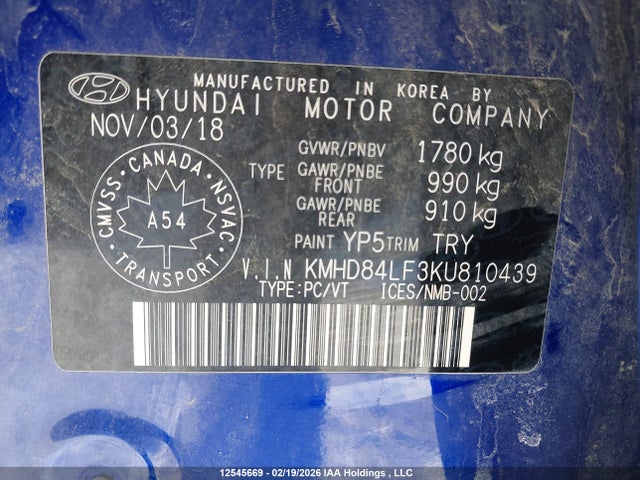 KMHD84LF3KU810439 Hyundai Elantra Preferred