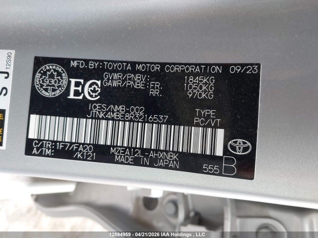 JTNK4MBE8R3216537 Toyota Corolla