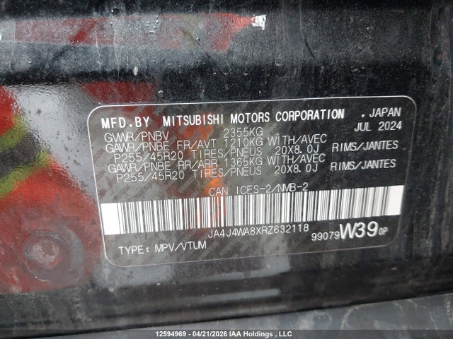 JA4J4WA8XRZ632118 Mitsubishi Outlander Gt/gt Noir/gt Premium