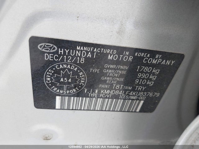 KMHD84LF4KU837679 Hyundai Elantra
