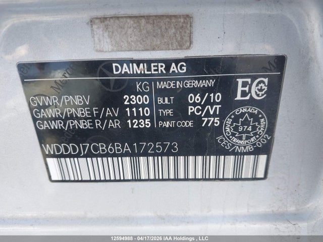 12594988 :رقم المزاد ، WDDDJ7CB6BA172573 vin ، 2011 Mercedes-benz Cls 550 مزاد بيع
