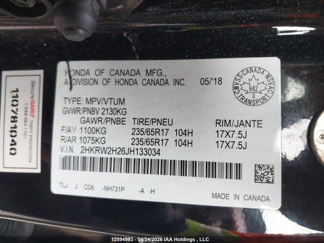 2HKRW2H26JH133034 Honda CR-V LX